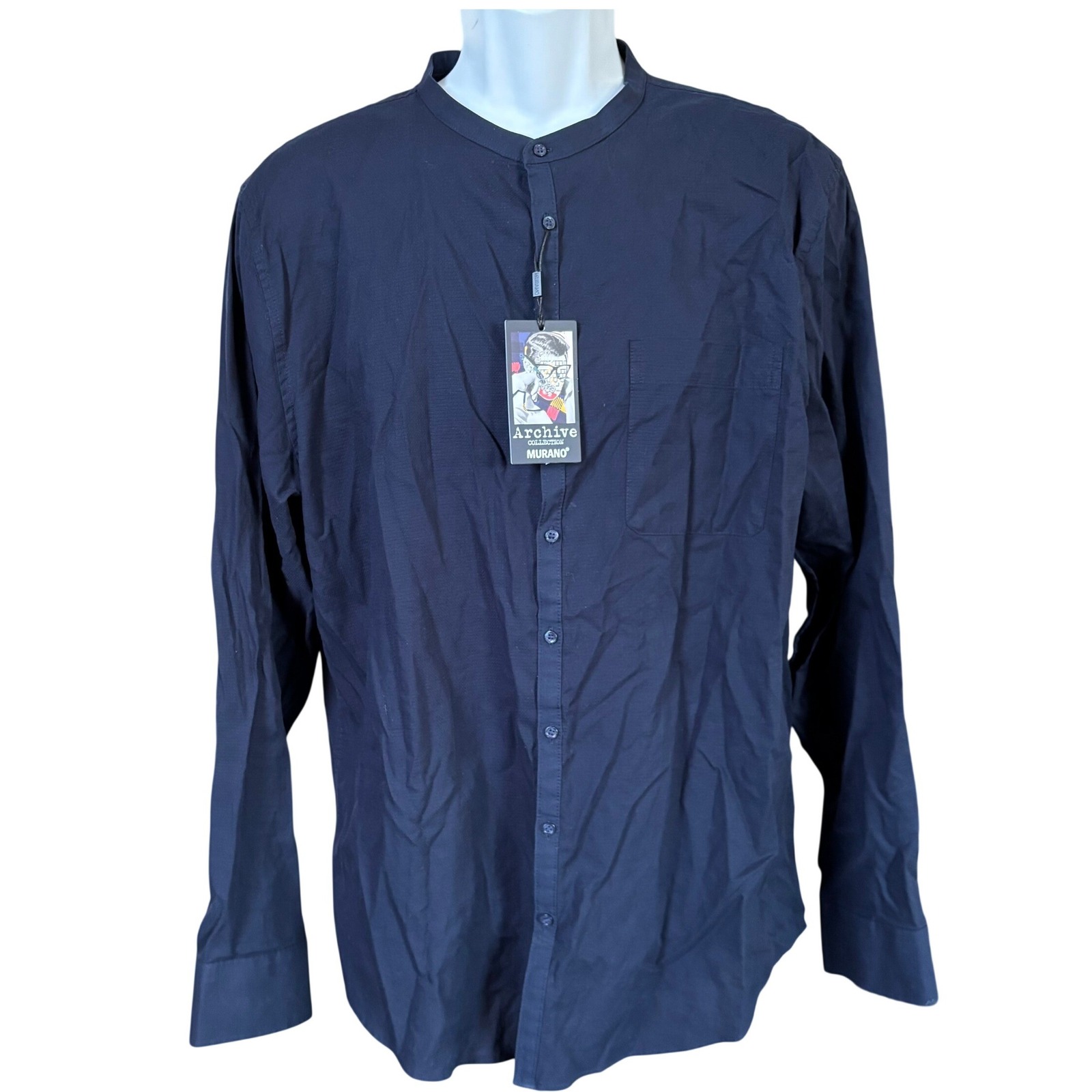 Nwt Murano Slim Fit Button Up Shirt Size Xl Navy Blue Casual Mandarin Collar
